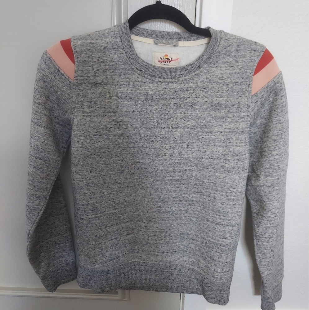 Marine Layer Gray Sweater with Red and Pink Accents